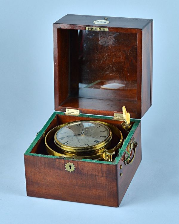 AN eight-day Mahogany-cased marine chronometer By Morris Tobias, 31 Minories, London, No. 326. Circa 1825/30, the box possibly later The mahogany thre