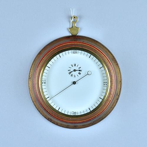 A giltwood Sedan-style timepiece    The 5 1/2in white enamel dial with sweep centre seconds and a small subsidiary for the hour and minutes, platform