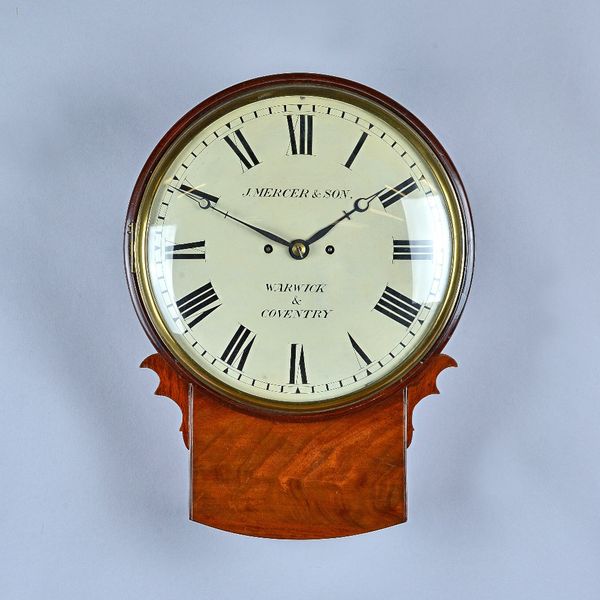 A mahogany striking Drop Dial wall clockJ. Mercer & Son, Warwick & Coventry, first half 19th CenturyWith 12in convex dial, blued steel pierced hands a