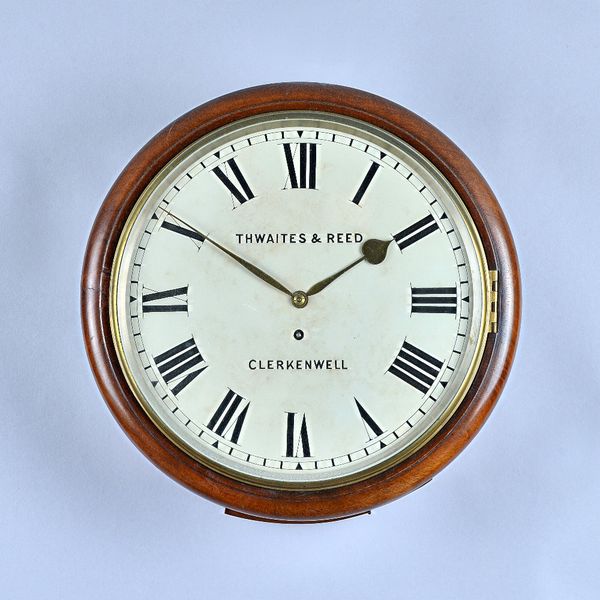 A Victorian mahogany circular Dial timepieceThe 12in dial inscribed Thwaites & Reed, Clerkenwell, brass hands, with gut fusee movement, (1 pendulum)37