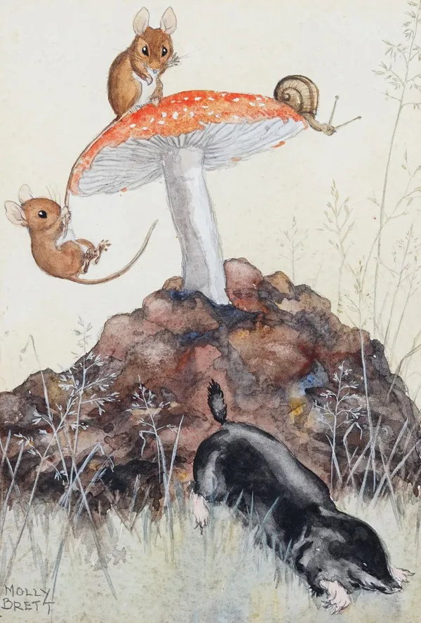 Molly Brett (British, 1902-1990), The Toadstool, signed 'Molly Brett' (lower left), watercolour heightened with white, 22 x 15cm. ARR