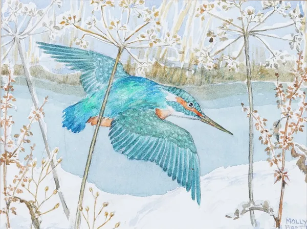 Molly Brett (British, 1902-1990), The Kingfisher, signed 'Molly Brett' (lower right), watercolour, 15.5 x 20.5cm, together with three other watercolou