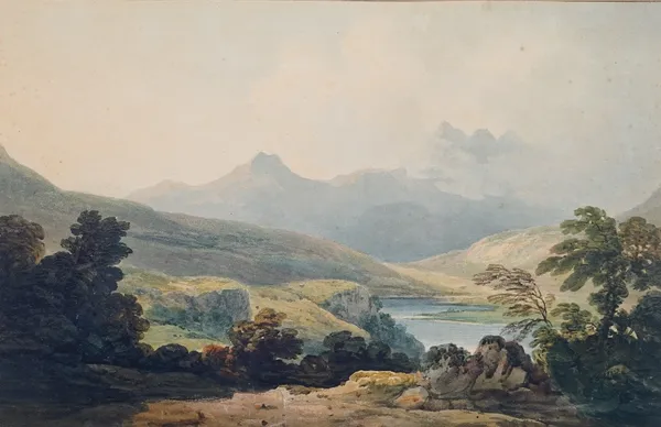 English School, 19th Century, A mountainous landscape, watercolour, 26 x 40cm, together with three other 19th century watercolours of landscapes, the