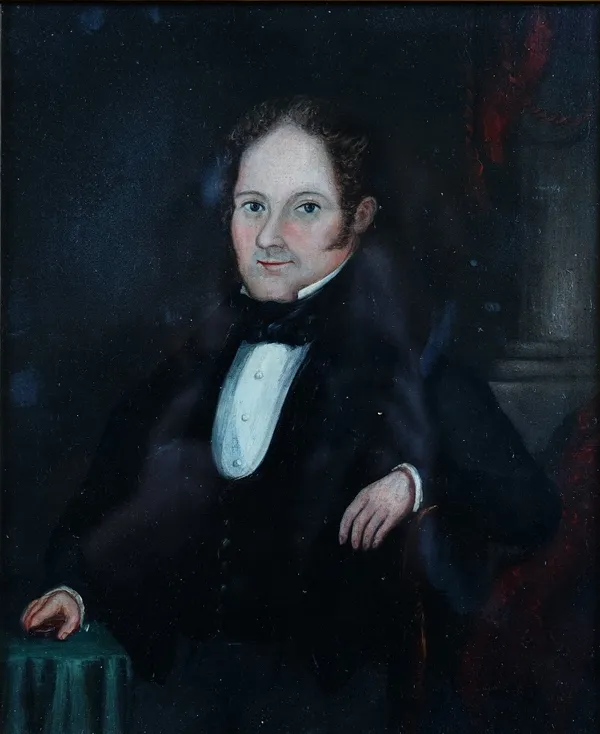 English School, 19th Century, Portrait of a seated gentleman, oil on board, 22.5 x 18.5cm.