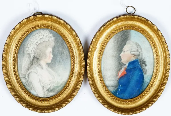 English School, late 18th Century, A portrait miniature of Sir William Parsons; and a companion of his wife Lady Parsons, a pair, watercolour and past