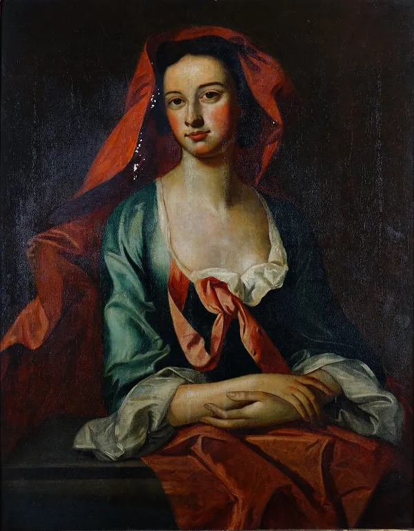 After William Hogarth, Portrait of  the Irish Actress Peg Woffington, bears initials, inscription and date '1759', oil on canvas, 87 x 68cm.; in a car