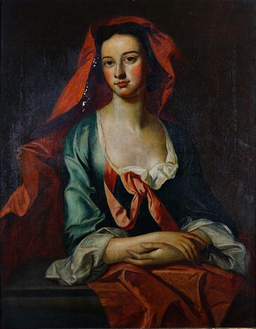 After William Hogarth, Portrait of  the Irish Actress Peg Woffington, bears initials, inscription and date '1759', oil on canvas, 87 x 68cm.; in a car
