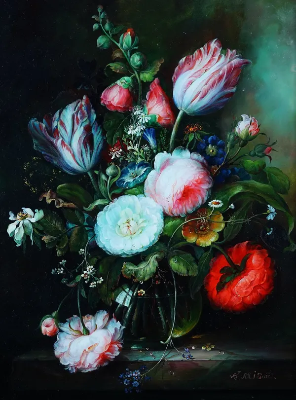 S*** Alison, 20th Century, Still life of flowers, signed 'S Alison' (lower right), oil on board, 39 x 39cm.