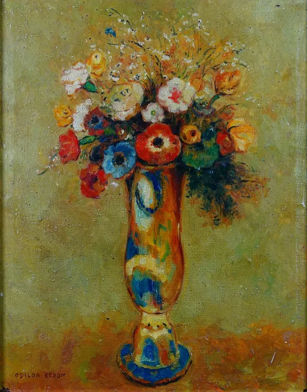 Studio of Miguel Canals (20th Century), After Odilon Redon, Vase of flowers, stamped Studio M Canals (verso), oil on canvas, 48 x 37.5cm. ARR