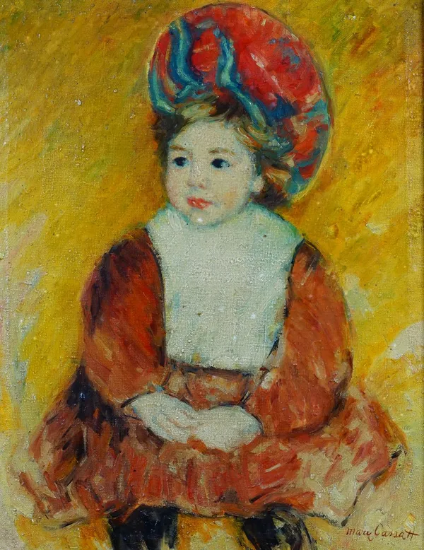 Studio of Miguel Canals (20th Century), After Mary Cassatt, Portrait of a child, stamped Studio M Canals (verso), oil on canvas, 48 x 37.5cm. ARR