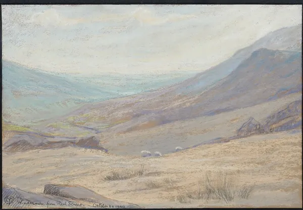 Mary Yates (British, 1891-?), Windermere from Red Screes, signed with cipher, titled and dated '1940' (lower left), pastel and pencil, 26 x 37.5cm, to