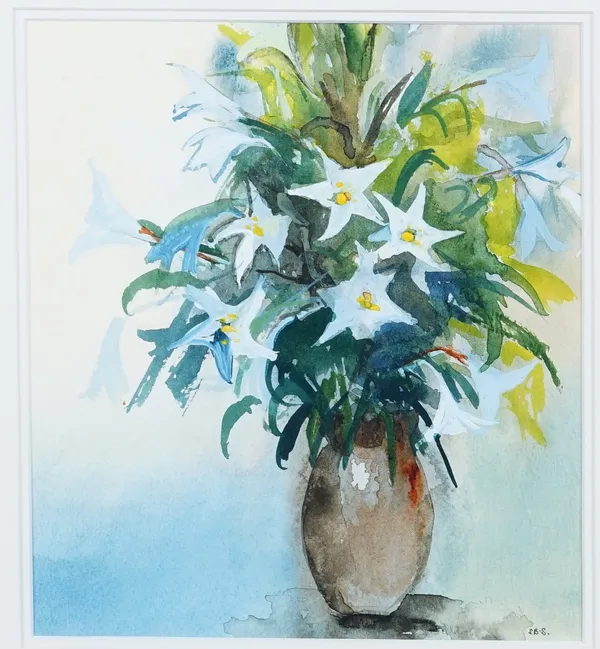 Sue Beckwith-Smith (British, 20th Century), Still life of flowers in a vase, initialled (lower right), watercolour and gouache, 25 x 22.5cm, together