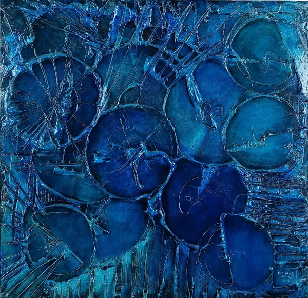 Richard Price, 20th Century, Abstract in blue, signed and dated 'Richard Price 1972' (lower right), mixed media, 76 x 76cm. ARR