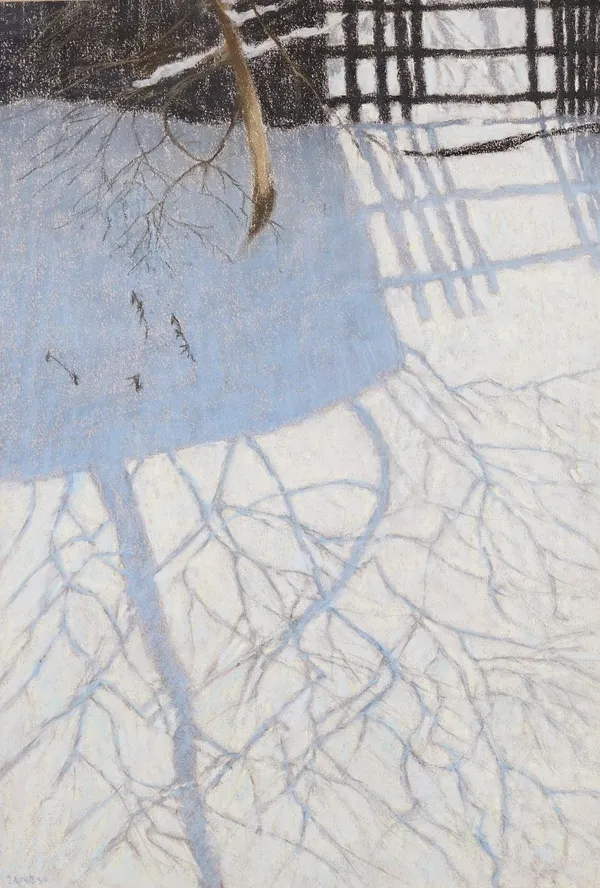 William Henry Innes (British, 1905-1999), Shadows in the Snow, signed 'Innes' (lower left) and bears The Mall Galleries label (verso), pastel, 47.5 x