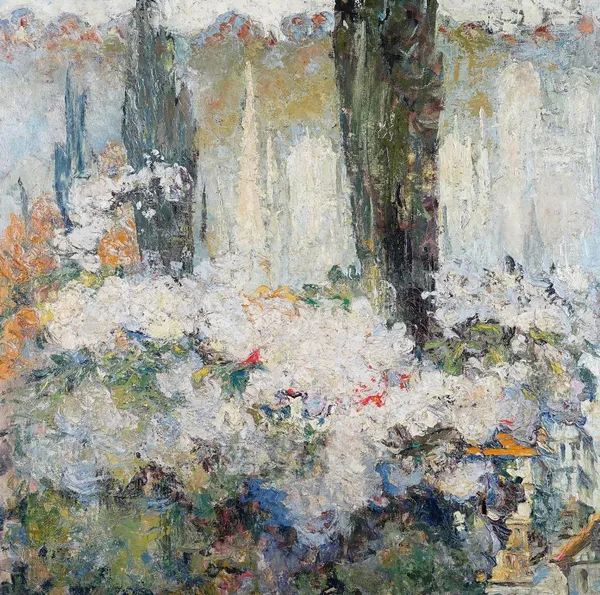 Continental School, early 20th Century, Untitled, Trees and buildings abstract, oil on canvas, 82.5 x 82.5cm