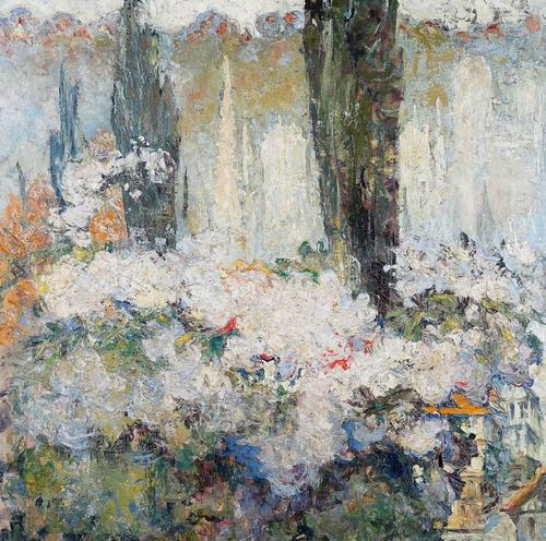 Continental School, early 20th Century, Untitled, Trees and buildings abstract, oil on canvas, 82.5 x 82.5cm