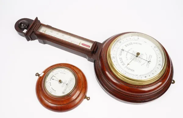 A Victorian mahogany cased wheel barometer, the white enamel dial signed D.McGregor & Co, 73cm high, together with a circular aneroid barometer by the