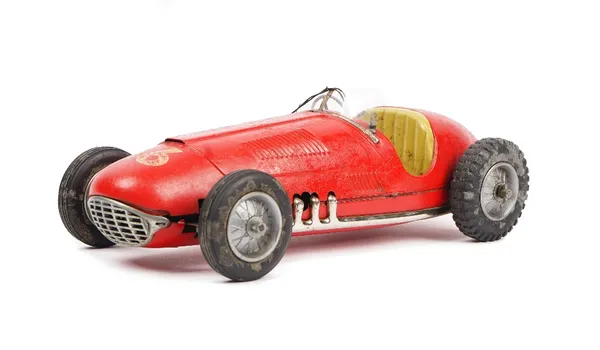 Ingap Padova Italian tinplate clockwork Ferrari 300, circa 1950, finished in red with racing number '36', with winding key, length 30cm.