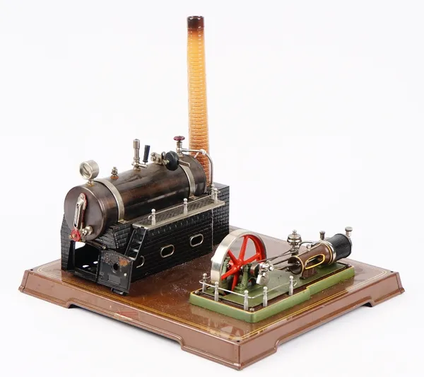 A Fleischmann 130/2 stationery live steam engine plant, mid 20th century, in original box. 38cm x 34cm.