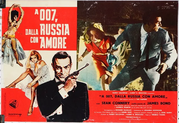 Dalla Russia con Amore/ From Russia with Love, James Bond film posters, a group of five with differing artwork, previously folded, each 67cm x 46cm, (