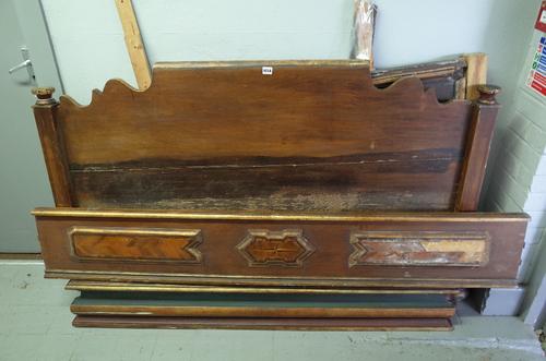 An oak polychrome and gilded bedstead, Danish, partly late 17th century, in early 18th century style, the footboard and side rail with walnut marquetr