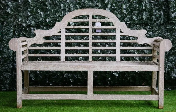 A teak Lutyens style garden bench, 165cm x 105cm