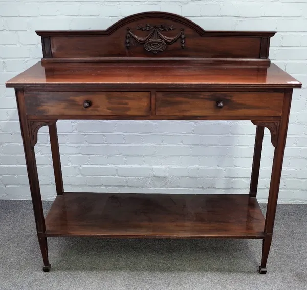 'MAPLE & Co', late 19th century mahogany buffet with a pair of drawers over platform undertier, 122cm wide x 126cm high.