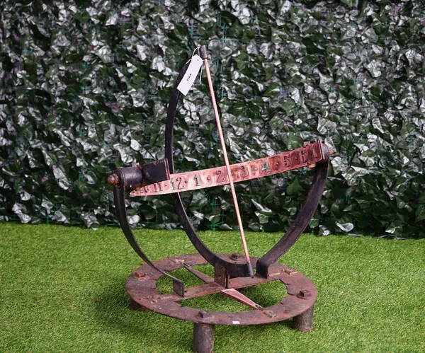 A large 20th century iron and copper Armillary sphere, 80cm wide x 83cm high.