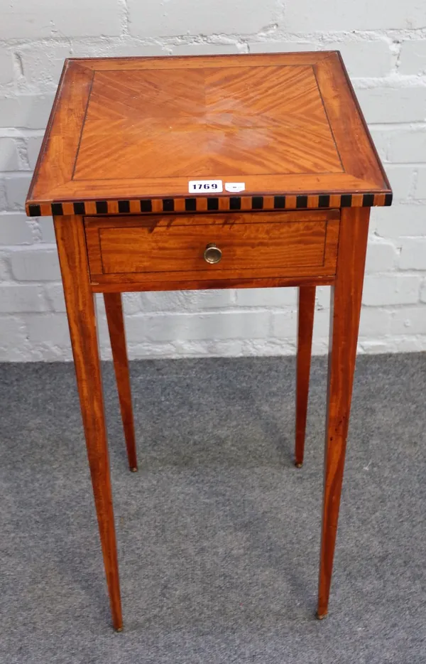 A 19th century Dutch inlaid satinwood square occasional table with single drawer, on tapering supports, 35cm wide x 75cm high.