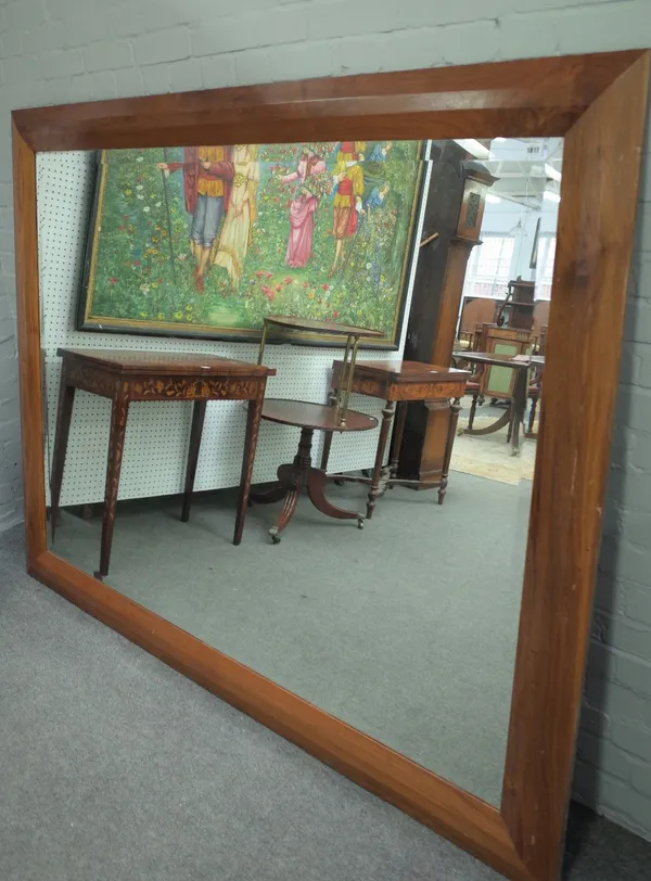 A large modern walnut framed rectangular mirror with bevelled plate, 195cm wide x 155cm high.