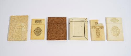 A group of five assorted card cases, 19th century, comprising; a Chinese export ivory rectangular card case, profusely carved with figures amongst pav
