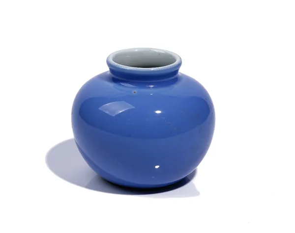 A small Chinese blue ground vase, of compressed globular form with everted rim, 9.5cm. high.