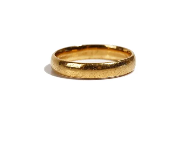 A 22ct gold plain wedding ring, London 1957, ring size M, weight 3.7 gms.