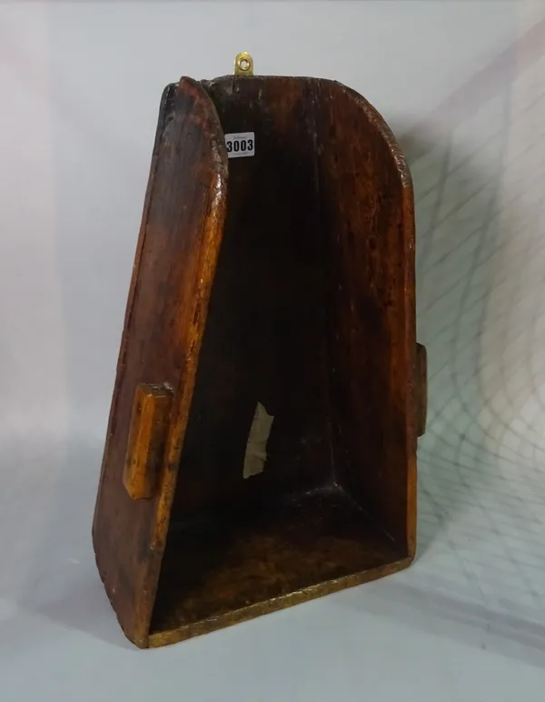 A 19th century wall shelf formed from a grain scoop, 32cm wide x 50cm high.