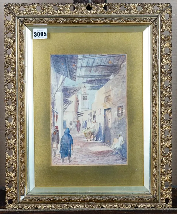 North African/Middle Eastern School, 20th Century, Figures on a street; and a companion, a pair, watercolour, each 25 x 17cm.