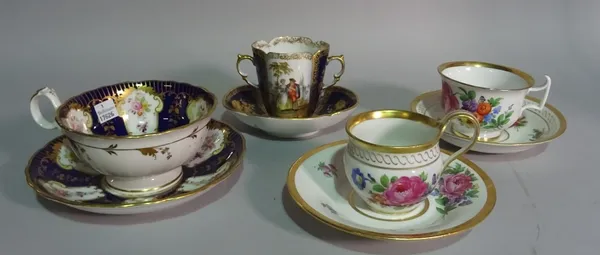 Ceramics, cups and saucers, including Meissen and a twin handled Rosenthal cup and saucer (8).