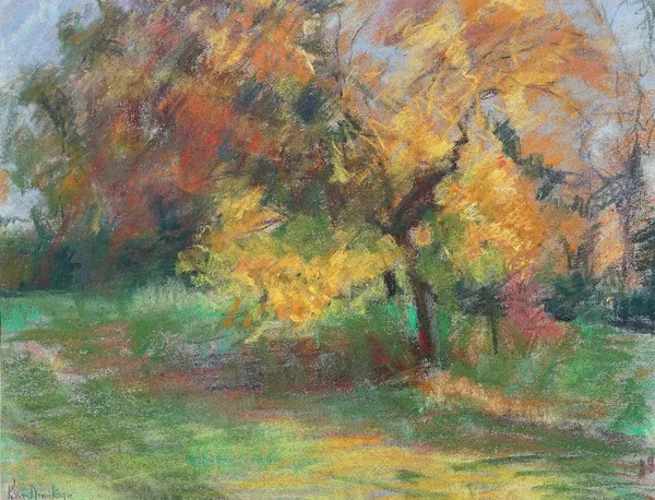 Karen Armitage (British, 20th Century), A tree in autumn, signed 'Karen Armitage' (lower left), pastel, 37 x 47cm, together with a 20th century waterc