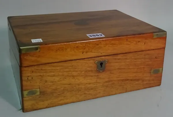 A 19th century walnut and brass bound writing slope, 30cm wide x 12cm high.