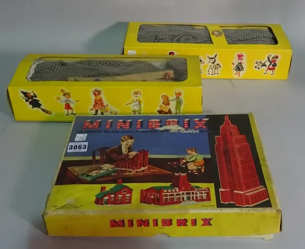 Toys including two Pelham puppets and one box of minibrix (boxed) (3).