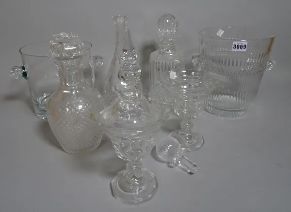 Glassware; a group of mostly 20th century glass including ice buckets, decanters and sundry.