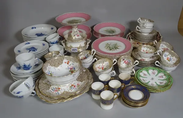 Ceramics including; a Royal Copenhagen part tea set, another part tea set with green and gilt foliate decoration and sundry (qty).