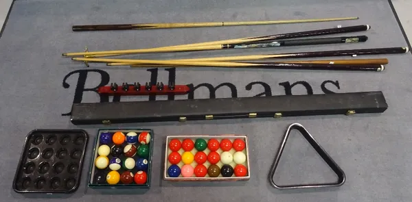 Collectables, a quantity of snooker equipment, cues, balls and sundry.