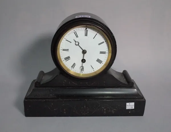 An early 20th century French marble mantel clock, one pendulum, 28cm wide x 22cm high.