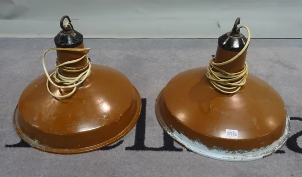 A pair of mid 20th century industrial circular ceiling lights (2).