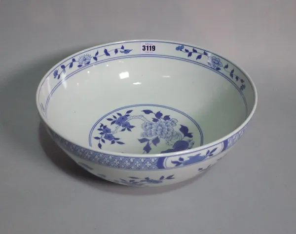 A modern Chinese blue and white decorated bowl, 33cm diameter x 14cm high.