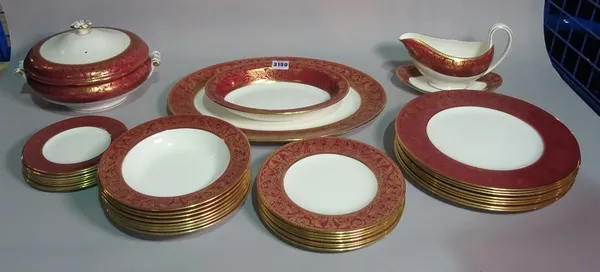 Wedgwood, a part dinner service with red and gilt border decoration, (qty).