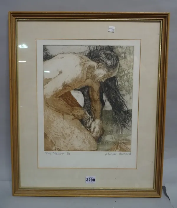 A Milner-Gulland, 20th century, The Farrier, etching ltd edition 3/10, 40cm x 32cm.