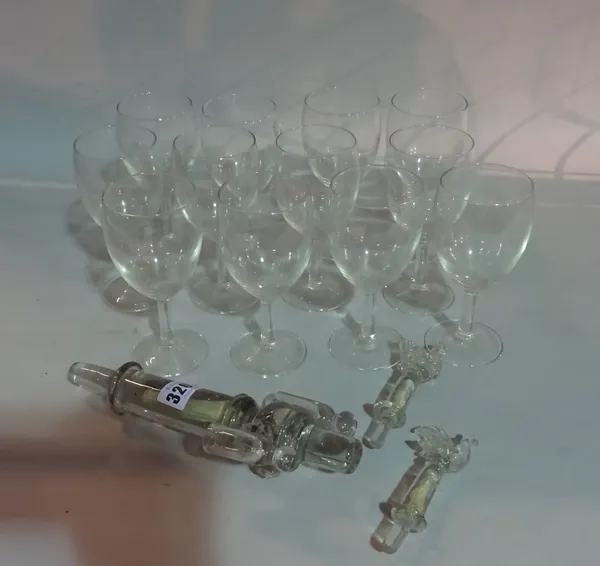 Twelve modern wine glasses and a glass finial, (13).