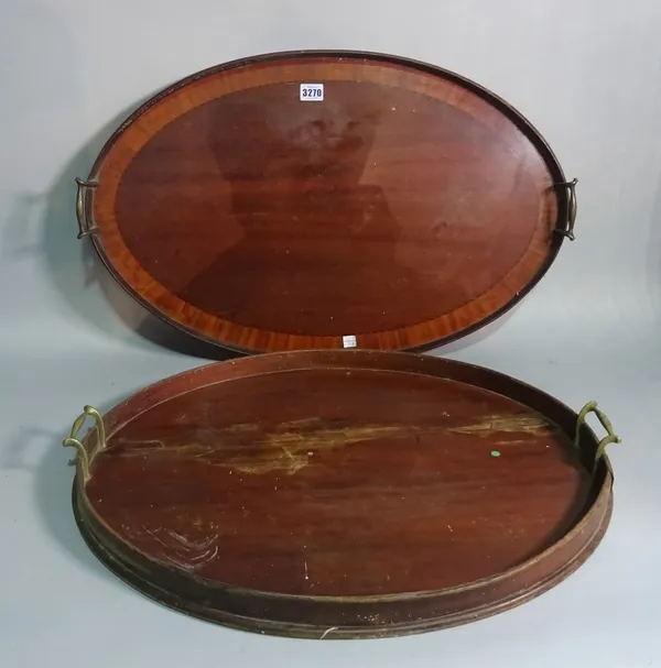 A 19th century satinwood banded mahogany oval serving tray, 67cm wide, together with another similar, 59cm wide. (2)