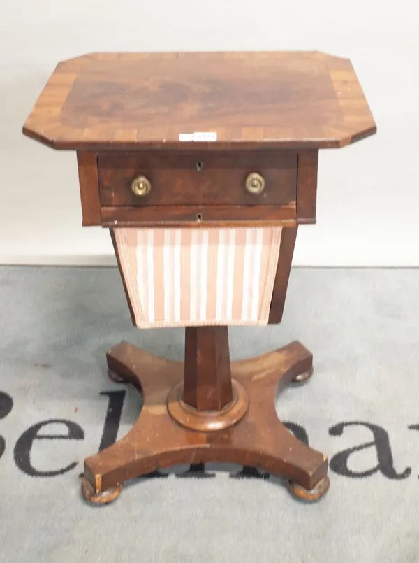 A William IV  mahogany work table on a tapering octagonal column, 50cm wide x 71cm high.